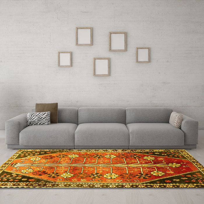 Machine Washable Persian Yellow Traditional Rug in a Living Room, wshtr826yw
