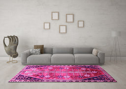 Machine Washable Persian Pink Traditional Rug in a Living Room, wshtr826pnk