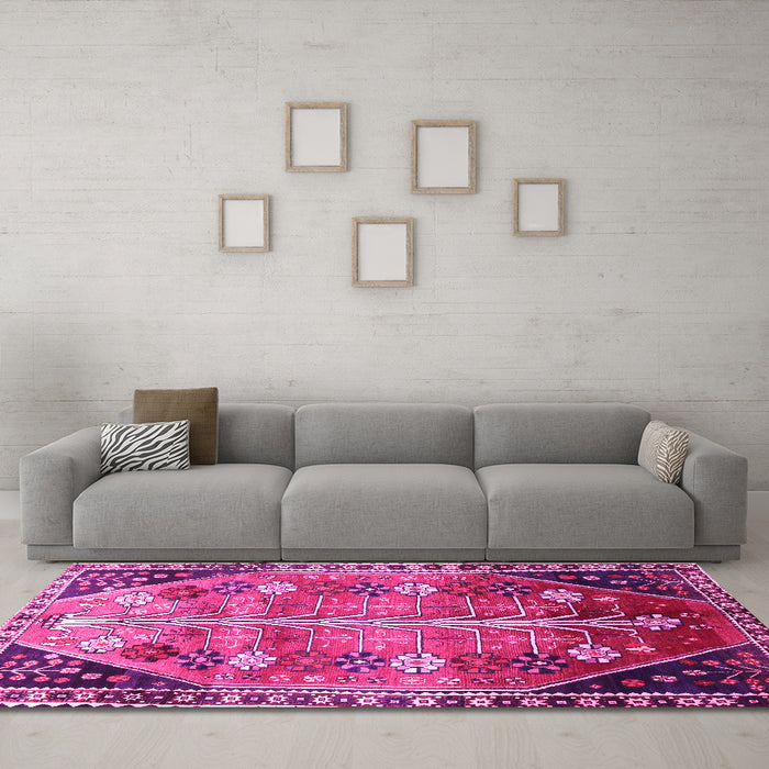 Machine Washable Persian Pink Traditional Rug in a Living Room, wshtr826pnk