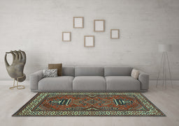 Machine Washable Geometric Light Blue Traditional Rug in a Living Room, wshtr827lblu