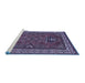 Sideview of Machine Washable Geometric Blue Traditional Rug, wshtr827blu