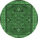 Round Machine Washable Geometric Emerald Green Traditional Area Rugs, wshtr827emgrn