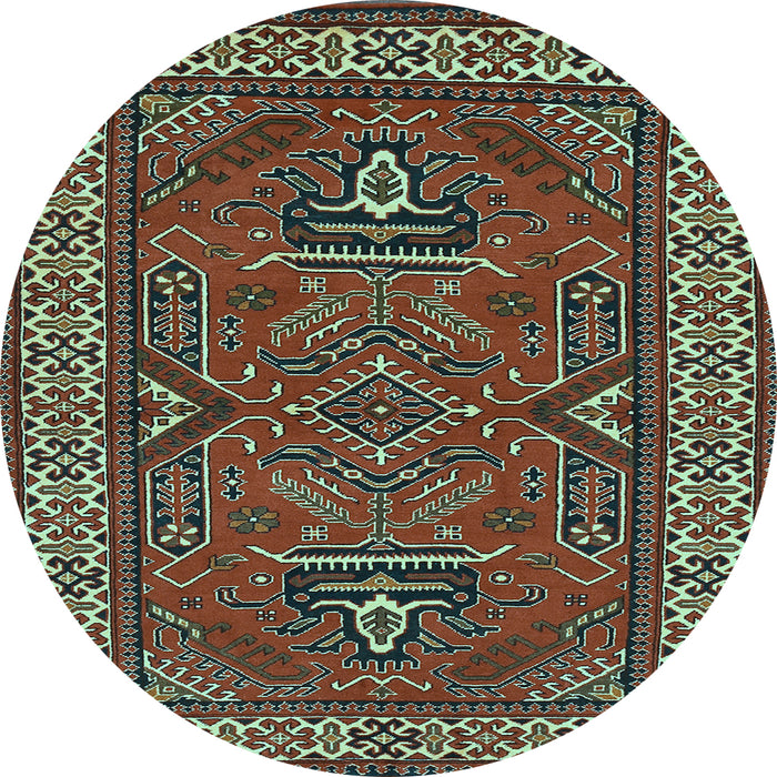 Round Geometric Light Blue Traditional Rug, tr827lblu