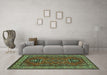 Machine Washable Geometric Turquoise Traditional Area Rugs in a Living Room,, wshtr827turq