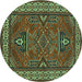 Round Geometric Turquoise Traditional Rug, tr827turq