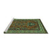 Sideview of Machine Washable Geometric Turquoise Traditional Area Rugs, wshtr827turq