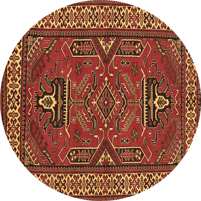 Round Geometric Brown Traditional Rug, tr827brn