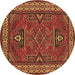 Round Geometric Brown Traditional Rug, tr827brn