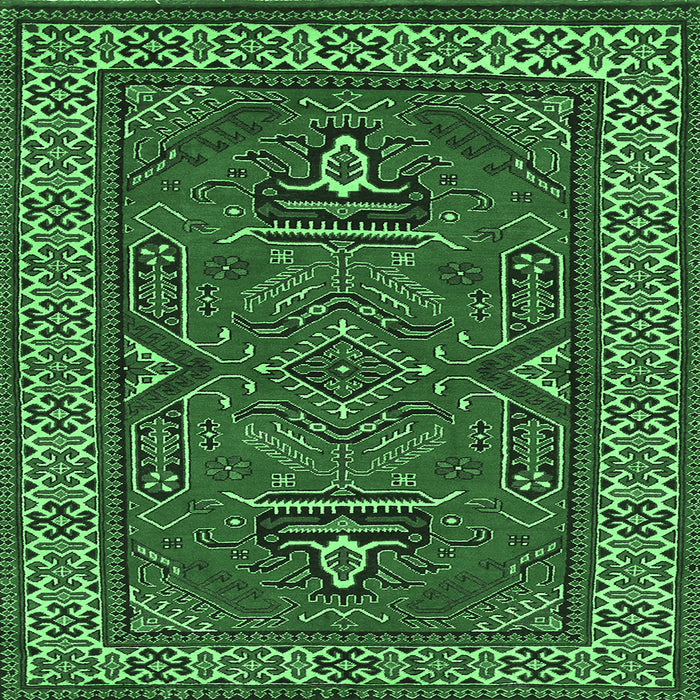 Square Geometric Emerald Green Traditional Rug, tr827emgrn