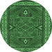 Round Geometric Emerald Green Traditional Rug, tr827emgrn