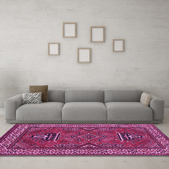 Machine Washable Geometric Purple Traditional Area Rugs in a Living Room, wshtr827pur