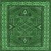 Square Machine Washable Geometric Emerald Green Traditional Area Rugs, wshtr827emgrn