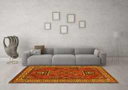 Machine Washable Geometric Yellow Traditional Rug in a Living Room, wshtr827yw