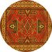 Round Geometric Yellow Traditional Rug, tr827yw