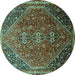 Round Persian Turquoise Traditional Rug, tr828turq