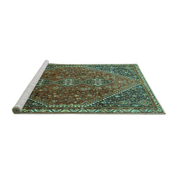 Sideview of Machine Washable Persian Turquoise Traditional Area Rugs, wshtr828turq