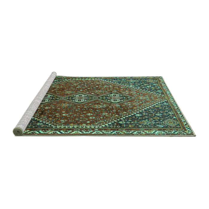 Sideview of Machine Washable Persian Turquoise Traditional Area Rugs, wshtr828turq