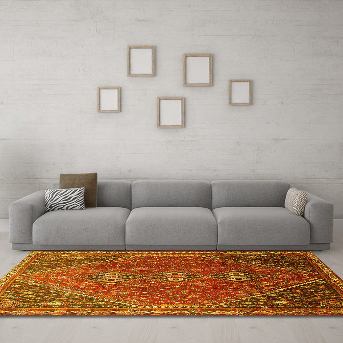 Machine Washable Persian Yellow Traditional Rug in a Living Room, wshtr828yw