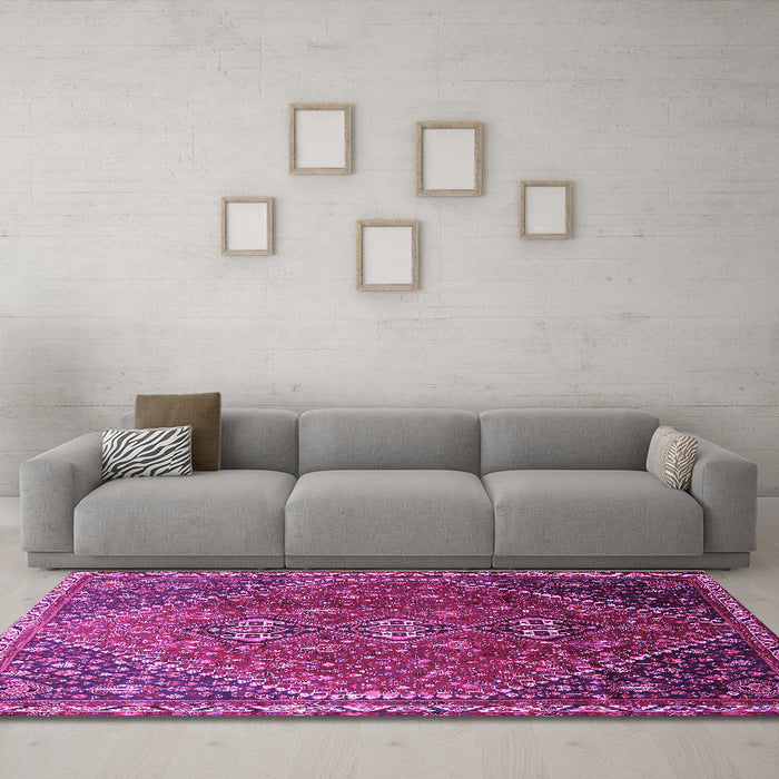 Machine Washable Persian Purple Traditional Area Rugs in a Living Room, wshtr828pur
