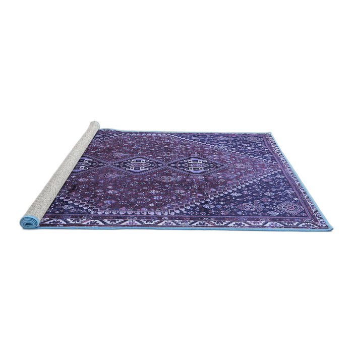 Sideview of Machine Washable Persian Blue Traditional Rug, wshtr828blu