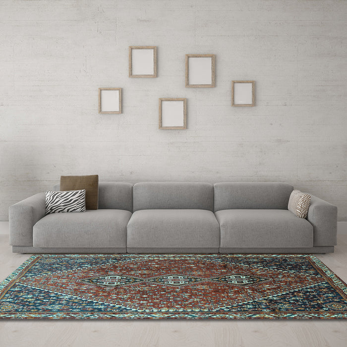 Machine Washable Persian Light Blue Traditional Rug in a Living Room, wshtr828lblu