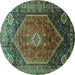 Round Persian Turquoise Traditional Rug, tr829turq