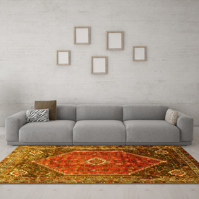 Machine Washable Persian Yellow Traditional Rug in a Living Room, wshtr829yw