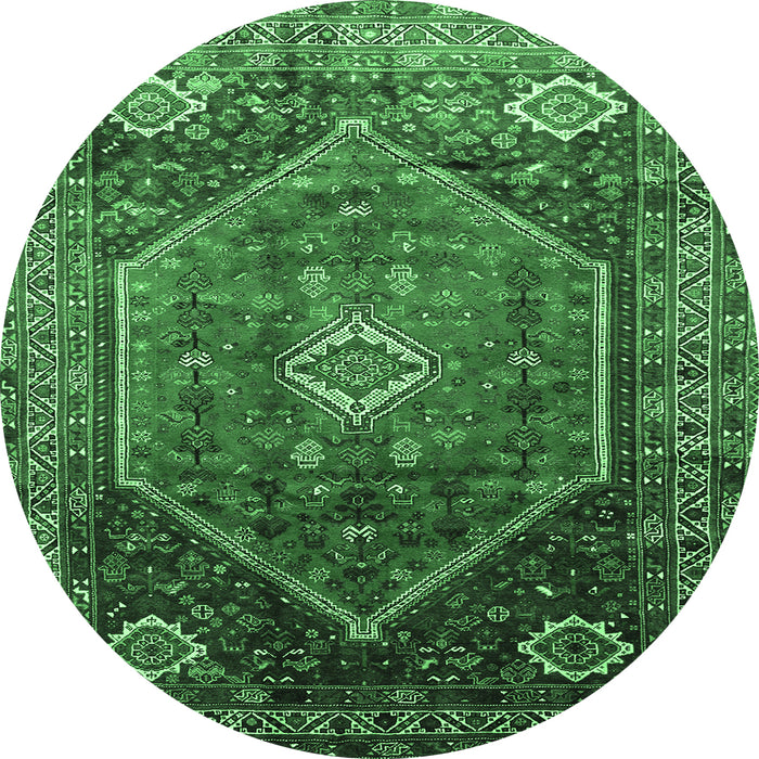 Round Persian Emerald Green Traditional Rug, tr829emgrn