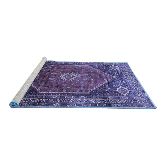 Sideview of Machine Washable Persian Blue Traditional Rug, wshtr829blu