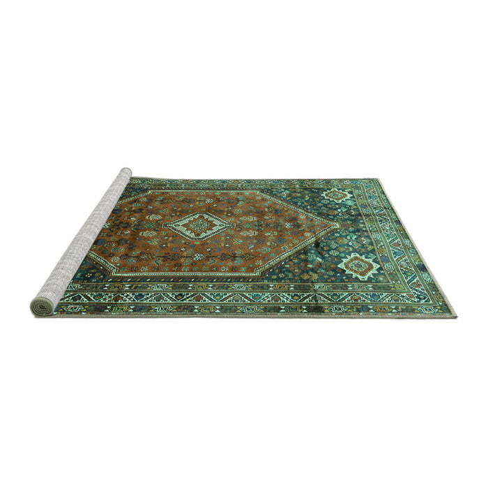 Sideview of Machine Washable Persian Turquoise Traditional Area Rugs, wshtr829turq