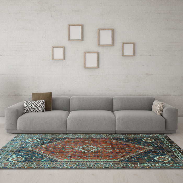 Machine Washable Persian Light Blue Traditional Rug in a Living Room, wshtr829lblu