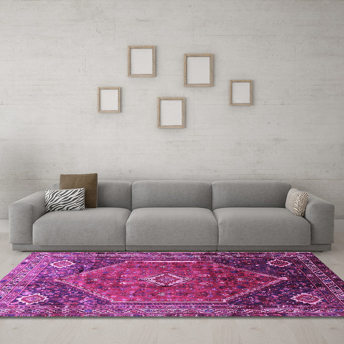 Machine Washable Persian Purple Traditional Area Rugs in a Living Room, wshtr829pur