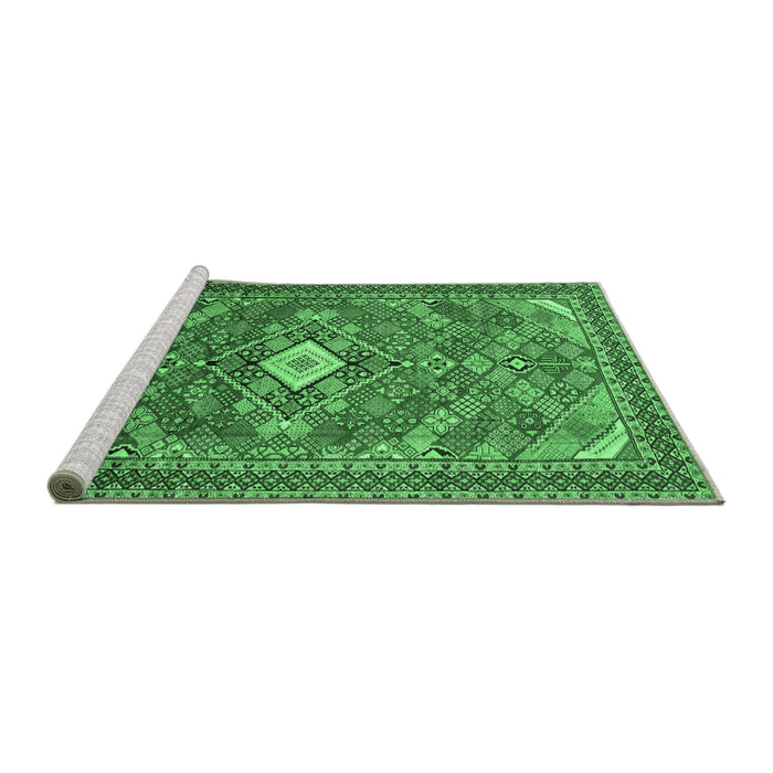 Sideview of Machine Washable Persian Emerald Green Traditional Area Rugs, wshtr82emgrn