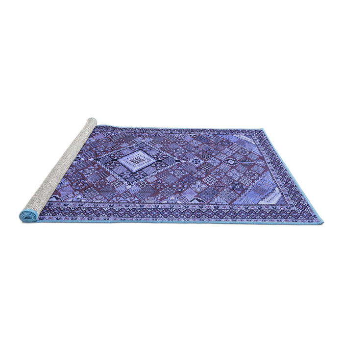 Sideview of Machine Washable Persian Blue Traditional Rug, wshtr82blu