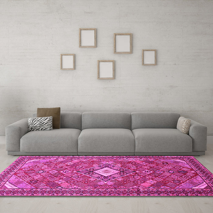 Machine Washable Persian Pink Traditional Rug in a Living Room, wshtr82pnk