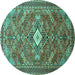 Round Machine Washable Persian Turquoise Traditional Area Rugs, wshtr82turq