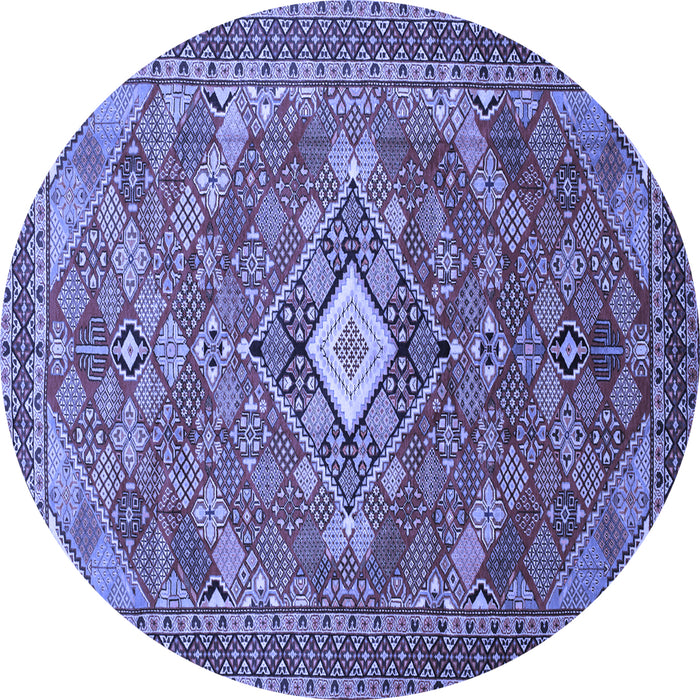 Round Machine Washable Persian Blue Traditional Rug, wshtr82blu