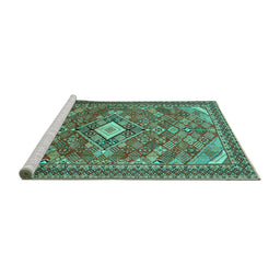 Sideview of Machine Washable Persian Turquoise Traditional Area Rugs, wshtr82turq