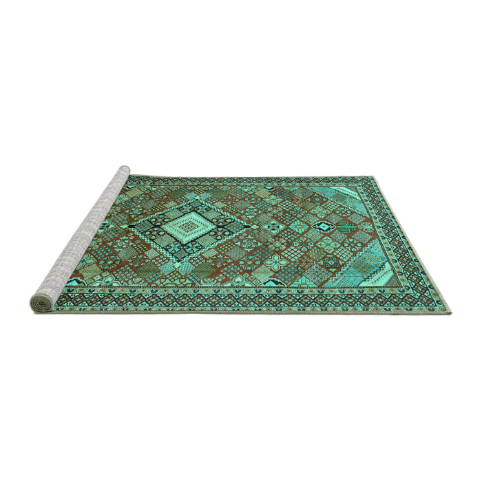 Sideview of Machine Washable Persian Turquoise Traditional Area Rugs, wshtr82turq