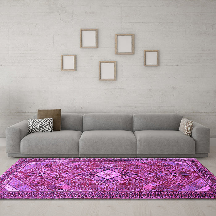 Machine Washable Persian Purple Traditional Area Rugs in a Living Room, wshtr82pur