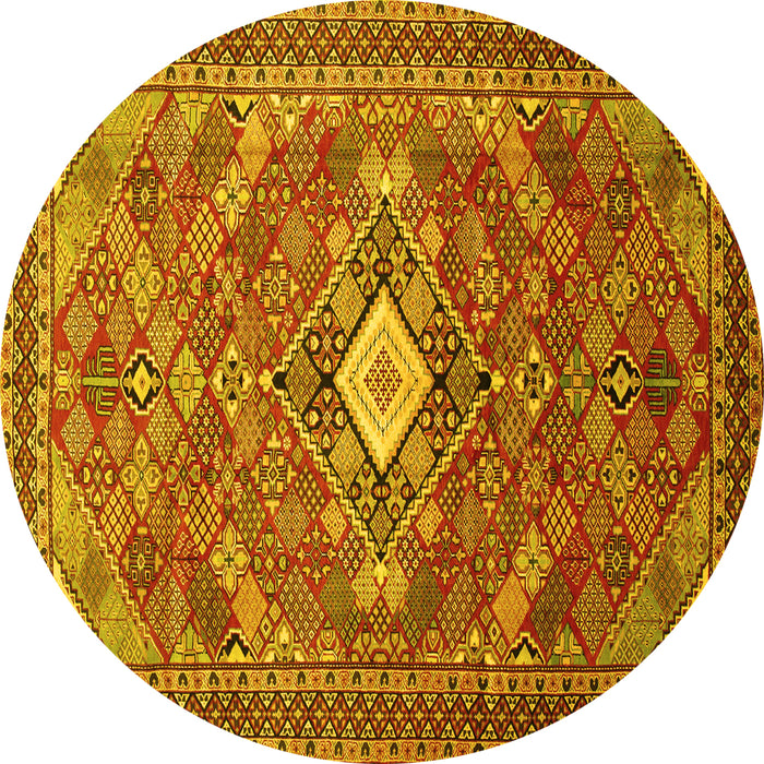Round Persian Yellow Traditional Rug, tr82yw
