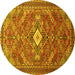 Round Machine Washable Persian Yellow Traditional Rug, wshtr82yw