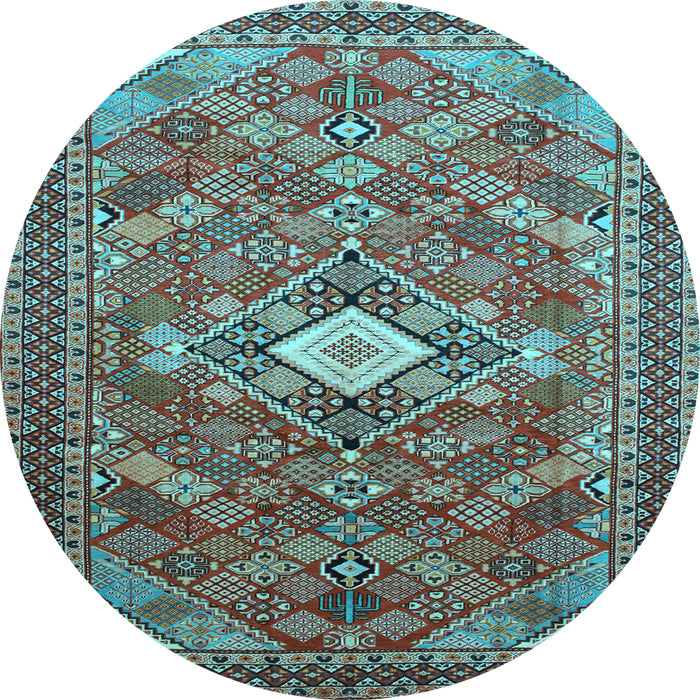 Round Machine Washable Persian Light Blue Traditional Rug, wshtr82lblu