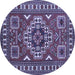 Round Geometric Blue Traditional Rug, tr830blu