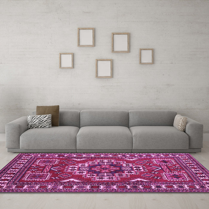 Machine Washable Geometric Purple Traditional Area Rugs in a Living Room, wshtr830pur
