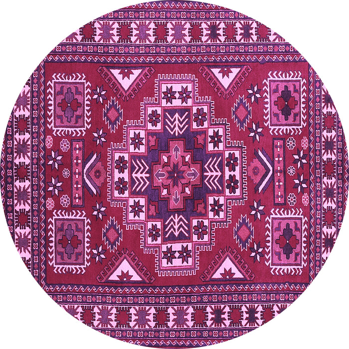 Round Geometric Purple Traditional Rug, tr830pur