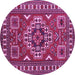 Round Geometric Purple Traditional Rug, tr830pur