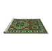 Sideview of Machine Washable Geometric Turquoise Traditional Area Rugs, wshtr830turq