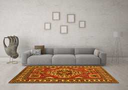 Machine Washable Geometric Yellow Traditional Rug in a Living Room, wshtr830yw