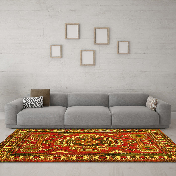 Machine Washable Geometric Yellow Traditional Rug in a Living Room, wshtr830yw